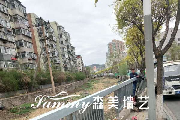 河北承德雙橋區(qū)街道鍍鋅管護欄改造仿木紋漆施