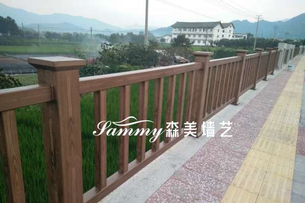 浙江溫州市永嘉縣水街煙頭古村鋼構護欄仿木紋